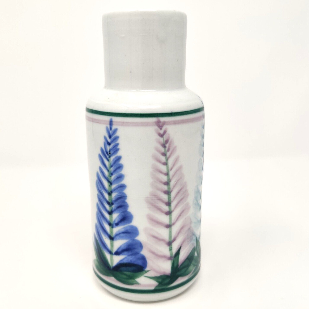 Vintage Georgetown Ceramic Pottery Vase Lupine Flowers Signed 99 Blue Pink Green